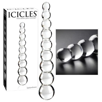 Icicles No. 2 - priehľadné guľaté sklenené dildo