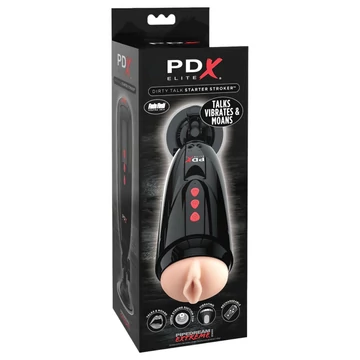 PDX Elite Dirty Talk - vibrujúci masturbátor s umelou vagínou (čierny)