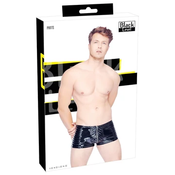 Black Level - rebrované šortky na zips pre mužov (čierne) - S