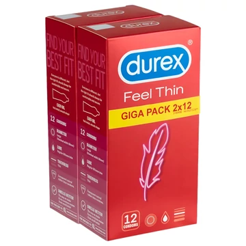 Durex Feel Thin - prirodzený pocit kondóm, balenie 2x12 ks