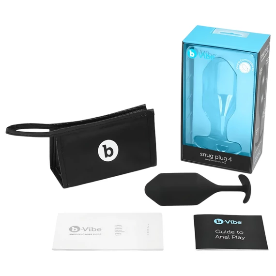 b-vibe Snug Plug 4 - čierny análny dildo s dvoma guľami (257g)