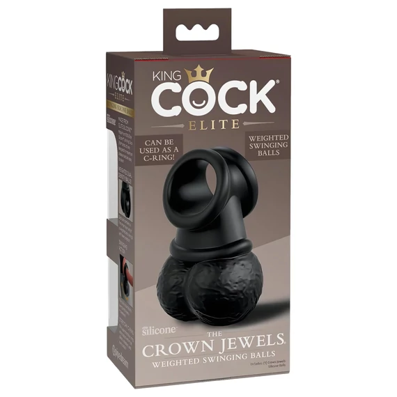 King Cock Elite Crown Jewels - kyvné semenníky, nadstavec na penis (čierny)