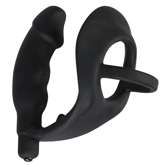 Čierny zamat - análne dildo s krúžkom na penis a semenníky (čierny)