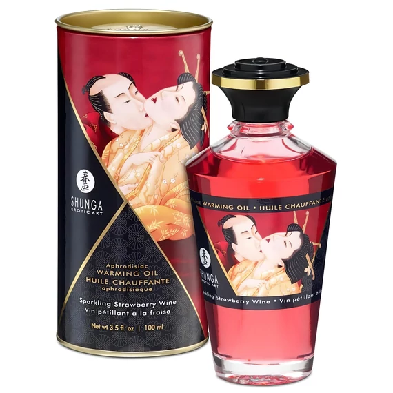 Shunga - hrejivý masážny olej - šampanské a jahoda (100ml)