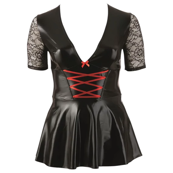 Očarujúce šaty s červeným korzetom - Čierna elegance pre plné krivky! - XL