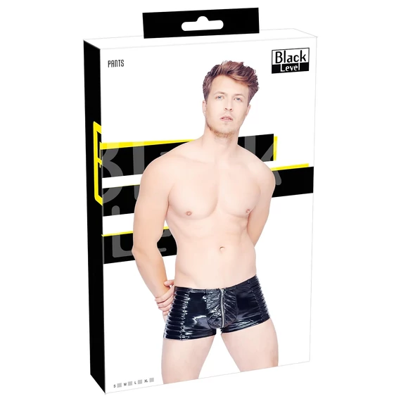 Black Level - rebrované šortky na zips pre mužov (čierne) - S