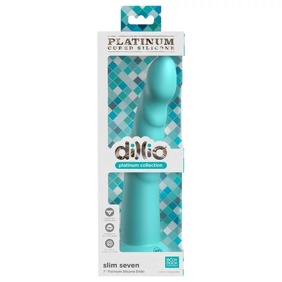 Dillio Slim Seven - prísavný stimulujúci vibrátor (20cm) - tyrkysový