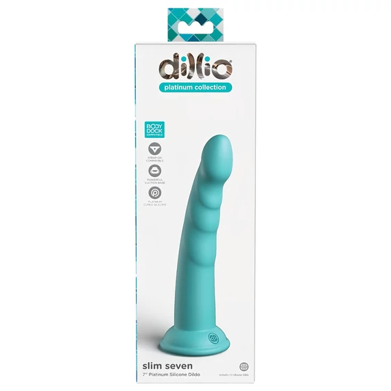 Dillio Slim Seven - prísavný stimulujúci vibrátor (20cm) - tyrkysový