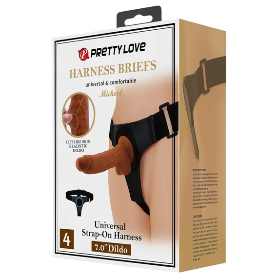 Pretty Love postroj s dildom - univerzálny dizajn, 17 cm (čierny)