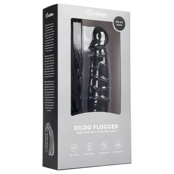 Easytoys Flogger - dvojitá radosť: bičík a silikónové dildo (čierne)
