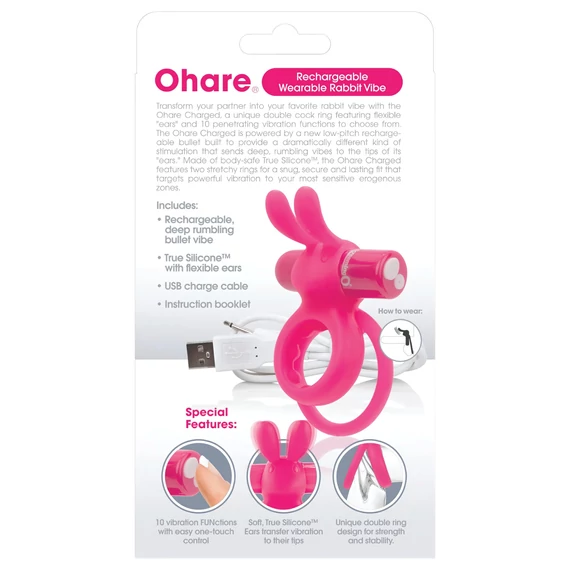 Screaming O Ohare - nabíjací vibrátorný krúžok s uškami (ružový)